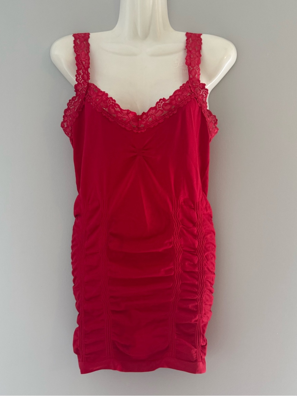 Kismet Red Lace Strap Ruched Tank Top